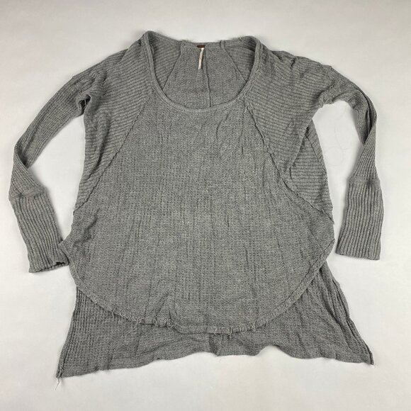 Free People Ventura Waffle Knit Hi Lo Shirt Women's Size M Gray - Picture 2 of 16